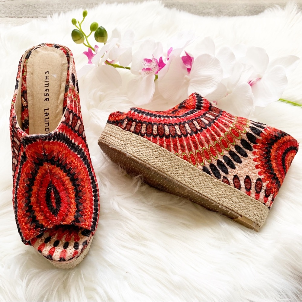 Chinese Laundry Multi Color Canvas Wedge Sandals
